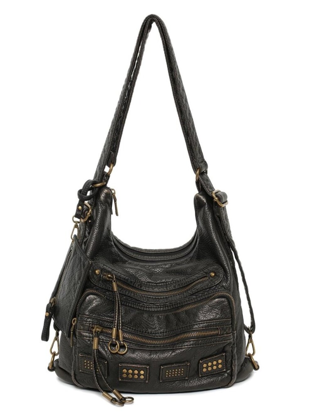 Y2K Vintage Hobo Bag for Women, Vegan Leather Shoulder Purse, Vintage Black